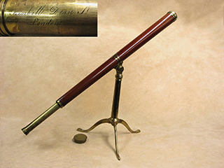 18th Century Library telescope signed 'Kimbell, Dean St, London' with brass tripod